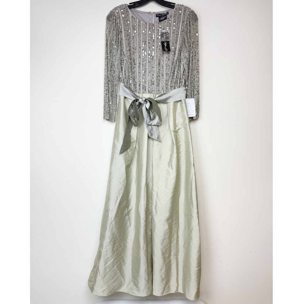 Pisarro Nights Silver and Cream Maxi Dress